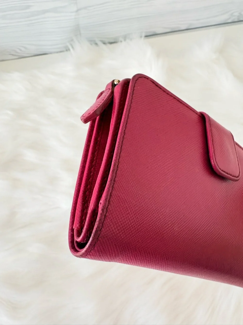 PRADA fuchsia Saffiano Leather Compact Wallet‎